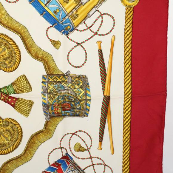 HERMES Carre 90 LES TAMBOURS Scarf Silk Red Auth 59263 - Picture 7 of 16